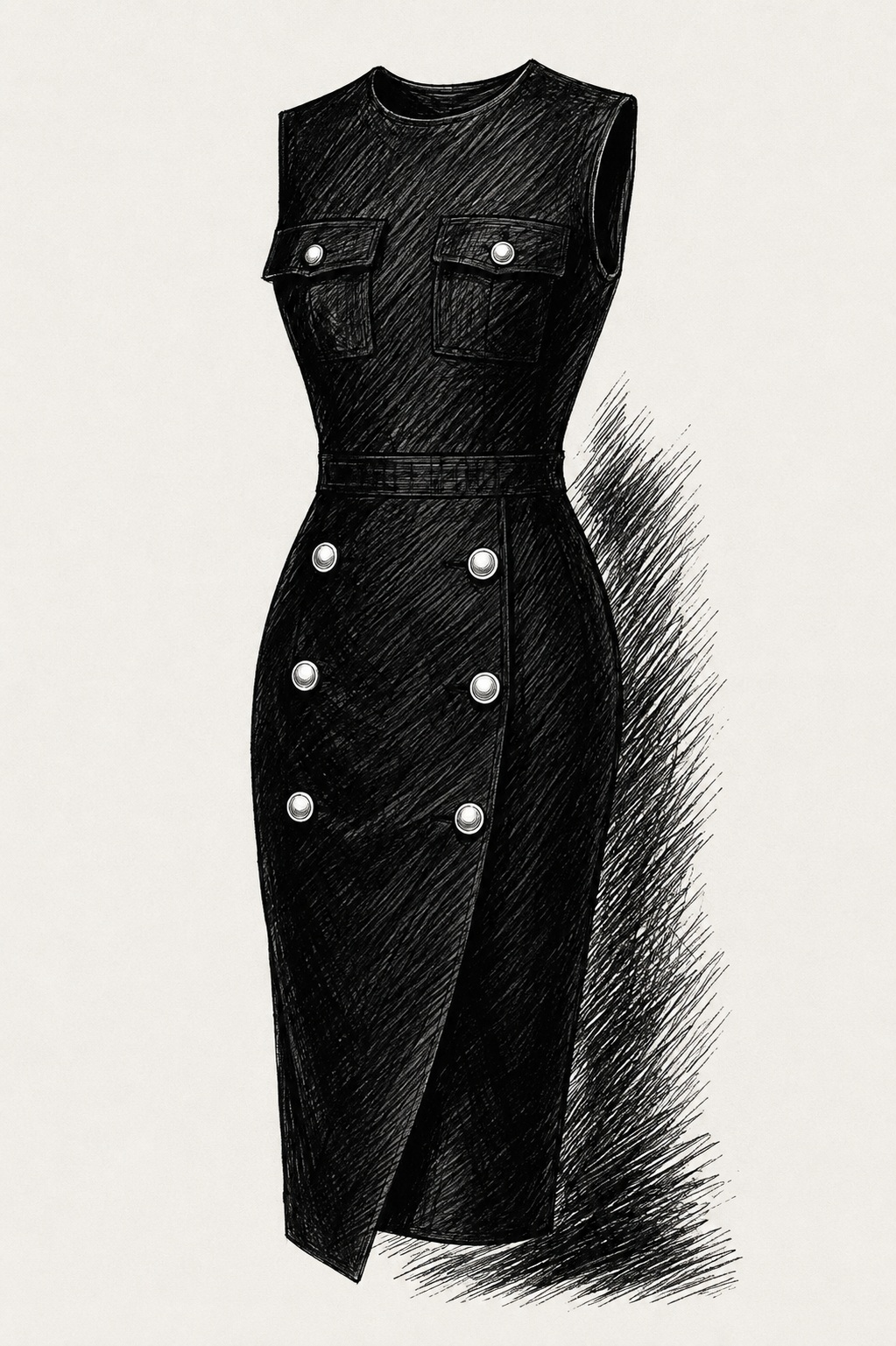 Black Gamble dress with mother-of-pearl buttons