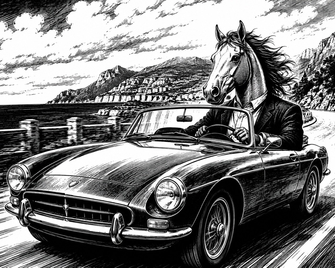 A horse in a car