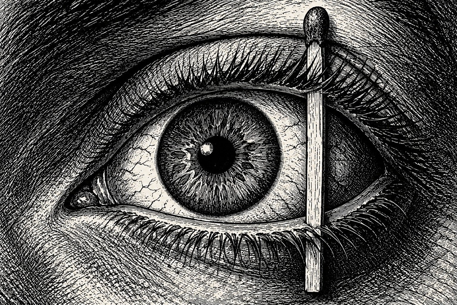 Eye Held Open by Matchstick
